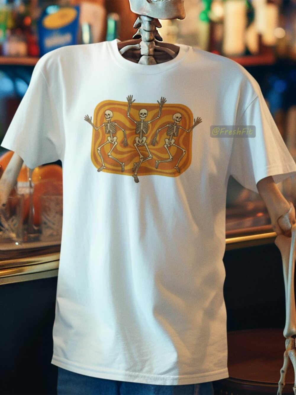 🆕Groovy Dancing Skeletons White T-Shirt Graphic Tee